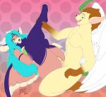  anthro anthro_on_anthro anthrofied athletic blue_hair blush bodily_fluids breasts brown_body brown_fur brown_hair cum cum_in_pussy cum_inside duo eeveelution fan_character fangs female female_penetrated fur genital_fluids genitals green_eyes hair leafeon male male/female male_penetrating male_penetrating_female nintendo open_mouth open_smile penetration penis pink_body pink_fur pok&eacute;mon pok&eacute;mon_(species) pussy sex simple_background smile tattoorexy tongue vaginal vaginal_penetration video_games winged_leafeon wings 