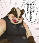  2020 anthro badger belly blush bodily_fluids clothing crying hi_res japanese_text kemono male mammal mustelid musteline overweight overweight_anthro overweight_male shirt solo tears text tiri_mama topwear 