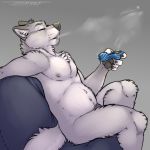  1:1 anthro arctic_wolf canid canine canis hi_res male mammal nude pubes slightly_chubby smoking solo tsaiwolf tsaiwolf_(character) wolf 