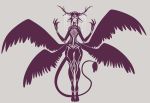  2019 4_wings anthro black_and_white curvy_figure digital_drawing_(artwork) digital_media_(artwork) eyelashes eyes_closed feathers female floppy_ears hooves horn hybrid imposing jinx_doodle long_tail markings monochrome multi_wing partially_colored portrait solo symbol tail_tuft tall talons thick_thighs thigh_gap tuft wings 