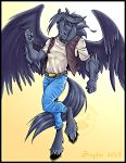  anthro blacksilver clothed clothing cybercat equid equine horse male mammal pegasus pose simple_background solo wings 