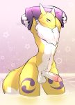  anthro balls canid canine digimon digimon_(species) fox genitals hi_res humanoid_genitalia humanoid_penis looking_at_viewer male mammal munks_(artist) partially_submerged penis pose renamon solo 