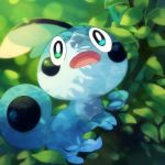  1:1 2020 blue_body blue_eyes blue_scales branch detailed_background digital_media_(artwork) feral frill_(anatomy) green_background head_crest head_frill leaf looking_up mammal nintendo open_mouth plant pok&eacute;mon pok&eacute;mon_(species) scales scalie simple_background sobble solo video_games zoroa553 