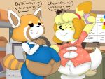  2020 4:3 absurd_res aggressive_retsuko ailurid animal_crossing belly big_belly board brown_body brown_fur canid canine canis cellphone clothing desk detailed_background domestic_dog duo english_text female fur furniture grin hi_res hyper hyper_pregnancy isabelle_(animal_crossing) magnet mammal navel nintendo office one_eye_closed orange_body orange_fur outie_navel phone pregnant printer red_panda retsuko ringtail sanrio shih_tzu shirt smile speech_bubble straining_buttons text tight_clothing topwear toy_dog undyingwolf uniform video_games white_body white_fur whiteboard wink yellow_body yellow_fur 