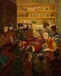  5boys 6+girls aang avatar:_the_last_airbender avatar_(series) bald baozi beard bumi_(legend_of_korra) burn_scar dark_skin devin_elle_kurtz facial_hair family food highres katara kya_(legend_of_korra) lin_bei_fong mai_(avatar) momo_(avatar) multiple_boys multiple_girls older plate ponytail scar short_ponytail sitting smile sokka suki suyin_bei_fong table tenzin_(legend_of_korra) the_legend_of_korra tiara toph_bei_fong younger zuko 