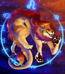 2020 5_toes amber_eyes ambiguous_gender claws cosmic_background digital_media_(artwork) dragon felid feral hi_res hybrid leo_(zodiac) lion mammal open_mouth pantherine pawpads plaguedogs123 smile solo space teeth toes tongue western_zodiac 