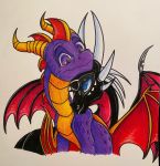  2020 activision cynder dragon duo female feral horn male membrane_(anatomy) membranous_wings plaguedogs123 scales scalie spines spyro spyro_the_dragon traditional_media_(artwork) video_games western_dragon wings 