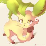  1:1 2020 ambiguous_gender ancesra digital_media_(artwork) eeveelution feral fur leafeon nintendo paws pok&eacute;mon pok&eacute;mon_(species) solo tan_body tan_fur text url video_games yellow_eyes 