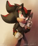  1boy animal_ears artist_name beige_background black_hair clenched_hand closed_mouth commentary english_commentary furry gloves hand_up heart male_focus multicolored_hair pointing pointing_up red_eyes red_hair shadow_the_hedgehog signature simple_background solo sonic_the_hedgehog spacecolonie standing tumblr_username two-tone_hair white_gloves 