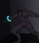  alien animal_genitalia claws derelict fangs genital_slit genitals grey_body halo_(series) humanoid male microsoft muscular muscular_humanoid muscular_male open_mouth orange_eyes restrained sangheili simple_background slit solo video_games xbox_game_studios 