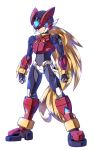  1boy absurdres android blonde_hair blue_eyes clenched_hands highres i.takashi long_hair looking_ahead rockman rockman_zero solo standing very_long_hair zero_(rockman) 