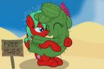  2020 animate_inanimate badumsquish blue_eyes cactus desert elemental_creature eyes_closed fan_character female ferah_(oc) free_hugs hasbro hi_res hug monster my_little_pony outside pin_(disambiguation) pincushion poppet_(oc) poy sign 