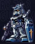  character_name chibi g-3_gundam gun gundam gundam_msv holding holding_gun holding_shield holding_weapon looking_up mabius mecha mobile_suit_gundam no_humans one_eye_closed pixel_art shield standing weapon yellow_eyes 