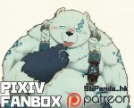  2020 96panda 96panda_hk anthro belly blush bodily_fluids cum cum_on_hand fur genital_fluids hi_res kemono league_of_legends male mammal overweight overweight_anthro overweight_male polar_bear riot_games solo tongue tongue_out ursid ursine video_games volibear white_body white_fur 