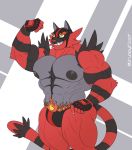  abs absurd_res areola biceps big_areola big_muscles black_areola black_body black_fur black_nipples butt chest_tuft clothing fingerless_gloves flexing fur gloves grey_body grey_fur grin grumpyfloof hand_on_hip handwear hi_res huge_muscles incineroar male mask multicolored_body multicolored_fur muscular muscular_male navel nintendo nipples pink_nose pok&eacute;mon pok&eacute;mon_(species) quads red_body red_fur serratus simple_background smile standing tail_tuft three-quarter_view triceps tuft tusks underwear video_games white_eyes 