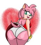  &lt;3 amy_rose anthro big_butt breasts butt butt_focus clothed clothing fur gloves green_eyes hand_on_hip handwear huge_butt looking_at_viewer looking_back mammal narrowed_eyes open_mouth panties pink_body pink_fur presenting presenting_hindquarters rear_view simple_background smile solo someth1ngoranother sonic_the_hedgehog_(series) standing thick_thighs tongue underwear white_background wide_hips 