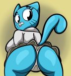  anthro bent_over big_breasts big_butt blep blue_body blue_fur breasts butt cartoon_network clothed clothing domestic_cat felid feline felis female fur hi_res looking_back mammal mature_female nicole_watterson panties presenting presenting_hindquarters rear_view simple_background solo someth1ngoranother standing the_amazing_world_of_gumball thick_thighs tongue tongue_out underwear wide_hips 
