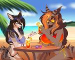  2020 aimi amber_eyes anthro beach canid canine clothed clothing day detailed_background digital_media_(artwork) eyebrows eyelashes facial_piercing felid feline female invalid_tag lip_piercing lip_ring mammal outside piercing sand seaside shoreline sitting sky smile water 