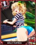  1girl ass bikini bishop_(chess) blonde_hair blue_eyes breasts card_(medium) character_name chess_piece high_school_dxd le_fay_pendragon looking_at_viewer medium_breasts official_art one_eye_closed open_mouth smile solo source_request swimsuit thighhighs trading_card 