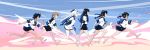  6+girls arms_behind_back bangs barefoot black_hair blunt_bangs braid breasts brown_hair callan_(callancoe) closed_mouth dress fubuki_(kantai_collection) full_body gloves hair_ribbon hair_tie hatsuyuki_(kantai_collection) headgear highres isonami_(kantai_collection) kantai_collection long_hair low_ponytail low_twin_braids low_twintails military military_uniform miyuki_(kantai_collection) multiple_girls murakumo_(kantai_collection) naval_uniform neckerchief necktie open_mouth panties pleated_skirt ribbon running sailor_collar sailor_dress school_uniform serafuku shirayuki_(kantai_collection) short_hair short_ponytail short_sleeves short_twintails sidelocks skirt tan tress_ribbon twintails underwear uniform upper_teeth waves white_hair 