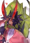  1girl absurdres big_hair black_hair bow brown_eyes dark_skin dress elite_four feet gen_5_pokemon hair_rings haxorus heart highres holding holding_hands hug hug_from_behind iris_(pokemon) long_hair open_mouth oversized_clothes pink_bow pokemon pokemon_(creature) pokemon_(game) pokemon_bw2 ponytail red_eyes smile teeth tiara uedrk_yamato very_long_hair white_background 