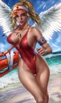  cleavage logan_cure mercy_(overwatch) overwatch swimsuits wet wings 