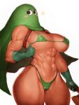  1girl abs bare_shoulders blush_stickers breasts character_request copyright_request fumio_(rsqkr) gloves green_gloves highres large_breasts looking_at_viewer mask muscle simple_background solo thick_thighs thighs toned white_background 