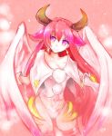  1girl akura_(arc_the_lad) arc_the_lad arc_the_lad_ii breasts cleavage closed_mouth earrings highres horns jewelry leotard long_hair looking_at_viewer red_eyes red_hair smile solo wings 