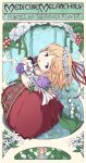  blonde_hair blue_eyes bow bubble_skirt character_name doll english_text engrish_text fairy_wings flower flower_request frilled_shirt frills garland_(decoration) head_tilt highres holding holding_flower kanisawa_yuuki lily_of_the_valley medicine_melancholy morning_glory puffy_short_sleeves puffy_sleeves purple_flower ranguage red_bow red_ribbon ribbon shirt short_hair short_sleeves skirt su-san touhou wings 