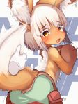  abstract_background ambiguous_gender anthro blush bottomwear brown_body brown_fur clothed clothing dipstick_tail disembodied_hand duo erogenous_tail eyelashes fluffy fluffy_tail fur hair hi_res inner_ear_fluff kemono lagomorph long_ears looking_at_viewer looking_back made_in_abyss mammal mane monotone_hair multicolored_tail nanachi narehate pants petting rear_view short_hair slim solo_focus standing tabhead tail_fetish tail_grab tail_play topless tuft whiskers white_body white_fur white_hair yellow_eyes 