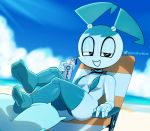  beach bikini breasts clothing female hi_res humanoid jenny_wakeman legwear looking_at_viewer machine my_life_as_a_teenage_robot nickelodeon not_furry robot robot_humanoid seaside solo somescrub swimwear thigh_highs 