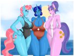  anthro anthrofied areola areola_slip big_breasts bikini breast_size_difference breasts butt_from_the_front camel_toe cleavage clothed clothing cookie_crumbles_(mlp) equid equine eyewear female friendship_is_magic glasses group hand_on_hip hasbro horn huge_breasts lifeguard mammal mature_female mrs._cake_(mlp) my_little_pony nipple_outline one-piece_swimsuit silentpassion slightly_chubby sling_bikini swimwear unicorn 
