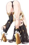  1girl absurdres ass asymmetrical_legwear bent_over black_hair earrings fate/grand_order fate_(series) high_heels highres ishtar_(fate)_(all) ishtar_(fate/grand_order) jewelry kilalesi legs long_hair red_eyes simple_background single_thighhigh solo thighhighs top-down_bottom-up twintails white_background 