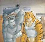  abs anthro armpit_hair balls biceps body_hair bovid bovine butt cattle chief_bogo disney felid furryrevolution genitals group interspecies locker_room male male/male mammal muscular muscular_male nipple_piercing nipples obliques pantherine pecs piercing serratus_anterior tiger triceps ursid yak zootopia 