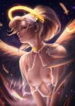  axsens breasts mercy_(overwatch) nipples open_shirt overwatch see_through wings 