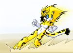  2006 4_fingers anthro blonde_hair blue_eyes breasts countershading featureless_breasts featureless_crotch felid female fingers fur hair mammal navel nude open_mouth sashamya simple_background solo surprise white_countershading yellow_body yellow_fur 