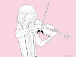  1boy collared_shirt hair_over_eyes instrument kou_(coo00) male_focus monochrome music musical_note pink_background playing_instrument shirt suspenders violin violin_bow yuri!!!_on_ice yuri_plisetsky 