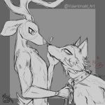  &lt;3 1:1 2020 anthro anthro_on_anthro antlers beastars canid canine canis cervid collar collar_only domination duo greyscale hi_res horn interspecies leash legoshi_(beastars) louis_(beastars) male male/male male_domination mammal monochrome narrowed_eyes petplay predator/prey roleplay side_view sketch squint submissive submissive_male valentinam_art wolf 