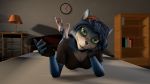  16:9 2020 3d_(artwork) anthro aviator_goggles bed bedroom bedroom_eyes blue_body blue_fur blue_hair canid canine clock clothing digital_media_(artwork) female fox fur furniture green_eyes hair hi_res hindpaw krystal lamp looking_at_viewer lying mammal mirasfm multicolored_body multicolored_fur narrowed_eyes nintendo on_front paws seductive shirt solo star_fox topwear video_games wall_clock white_body white_fur widescreen 