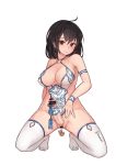 1girl anal_ball_wear armlet bar_censor bare_shoulders black_hair bracelet breasts brown_eyes censored center_opening chinese_clothes covered_navel erection full_body futanari highres jewelry kneeling large_breasts long_hair nib_pen_(medium) o-ring original penis sex_toy signature simple_background solo sounding stmaster tassel thighhighs traditional_media urethral_beads urethral_insertion white_background 