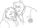  2011 anthro blush bodily_fluids clothing crying duo humanoid_hands kemono kick_(artist) male mammal overweight overweight_male shirt simple_background suid suina sus_(pig) tears topwear ursid white_background wild_boar 