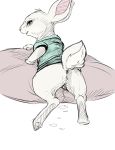 2019 absurd_res anthro anus bean_bag bodily_fluids butt colored_sketch cottontail_(peter_rabbit) female feral genital_fluids genitals hi_res lagomorph leporid looking_at_viewer looking_back mammal presenting presenting_anus presenting_pussy pussy pussy_juice rabbit raised_tail simple_background sketch solo torinsangel white_background 