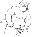  2014 alpha_channel anthro balls belly canid canine canis domestic_dog erection eyewear genitals glasses kemono kick_(artist) male mammal moobs nipples overweight overweight_anthro overweight_male penis simple_background solo transparent_background 