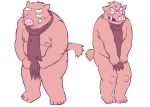  2014 anthro belly bodily_fluids kemono kick_(artist) male mammal moobs nipples overweight overweight_anthro overweight_male scarf simple_background solo suid suina sus_(pig) sweat white_background wild_boar 