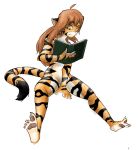  2007 anthro book brown_hair claws featureless_crotch felid female flora_(twokinds) hair hi_res holding_book holding_object long_hair mammal moomanibe nude pantherine pawpads reading simple_background sitting solo spread_legs spreading stripes surprise tiger toe_claws twokinds webcomic white_background 
