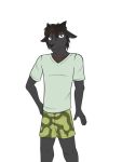  anthro bovid boxers_(clothing) camo camo_clothing camo_print caprine clothing fuze green_clothing green_shirt green_topwear green_underwear male mammal pattern_clothing roland_(fuze) shirt simple_background solo topwear underwear white_background 