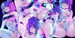  ass bandaid blue_eyes blush melody_(projektmelody) navel projektmelody purple_hair saruei t0m_(projektmelody) 