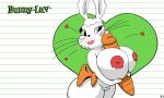  &lt;3 5:3 anthro big_breasts bodily_fluids breasts cum ears_up female genital_fluids hi_res huge_breasts lagomorph leporid logo mammal mop_(artist) rabbit solo thick_thighs whiskers 