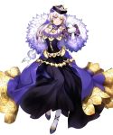  1girl amagai_tarou bangs book closed_mouth dress elbow_gloves fire_emblem fire_emblem:_three_houses fire_emblem_heroes full_body fur_collar fur_trim gloves hair_ornament hat highres holding holding_book lips long_dress long_hair long_skirt looking_at_viewer lysithea_von_ordelia official_art purple_eyes purple_footwear silver_hair simple_background skirt strapless strapless_dress tied_hair transparent_background white_gloves white_legwear 