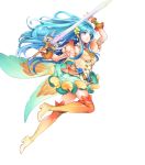  1girl aqua_hair artist_request bangs bare_shoulders blue_eyes boots bracelet breasts earrings eirika_(fire_emblem) fingernails fire_emblem fire_emblem:_the_sacred_stones fire_emblem_heroes flower frills full_body gradient gradient_clothes hair_flower hair_ornament high_heel_boots high_heels highres holding holding_sword holding_weapon jewelry long_hair looking_away medium_breasts miniskirt official_art parted_lips shiny shiny_hair skirt smile solo sword thigh_boots thighhighs transparent_background weapon wrist_cuffs zettai_ryouiki 
